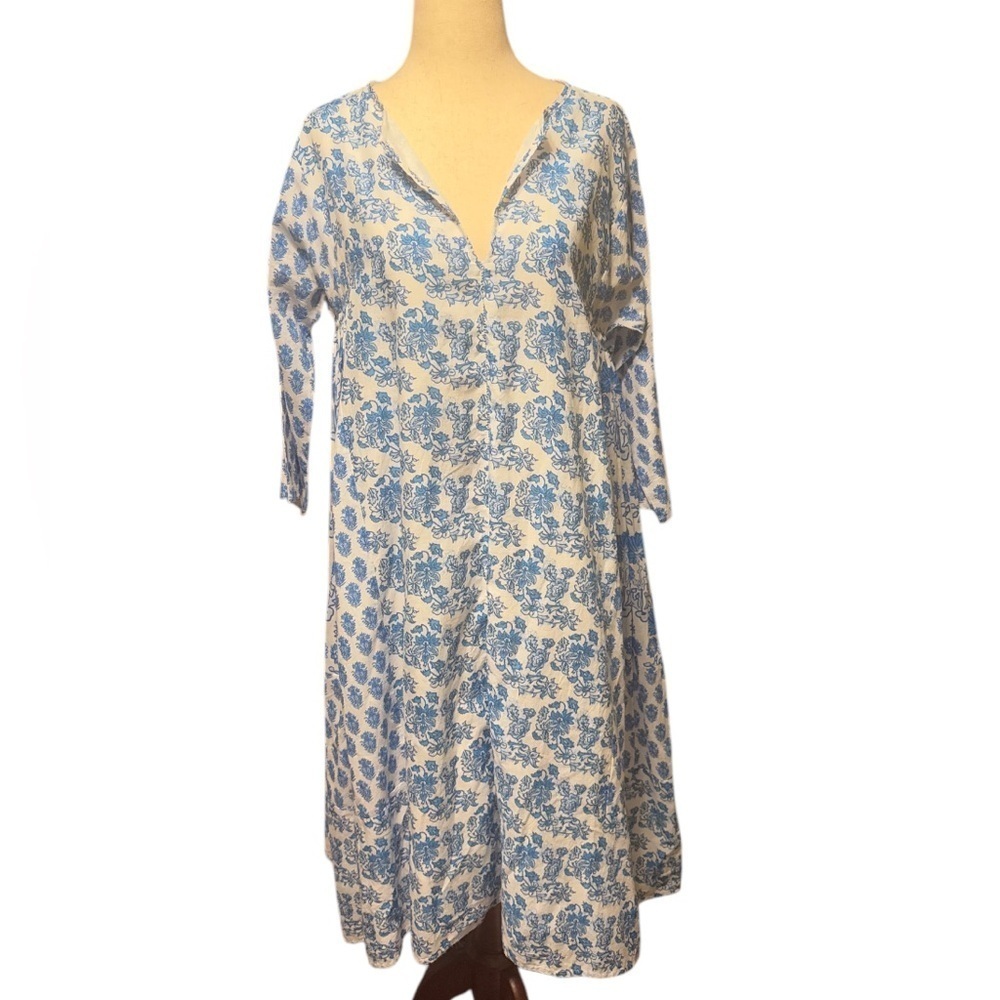 Ro’s Garden White & Blue Babydoll Dress
